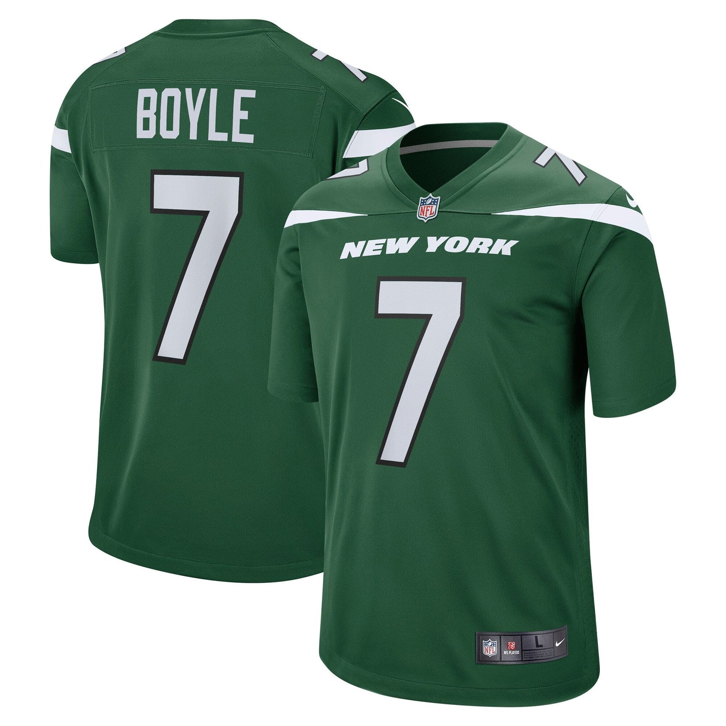 Tim Boyle New York Jets Game Jersey - Gotham Green football jersey product view 1