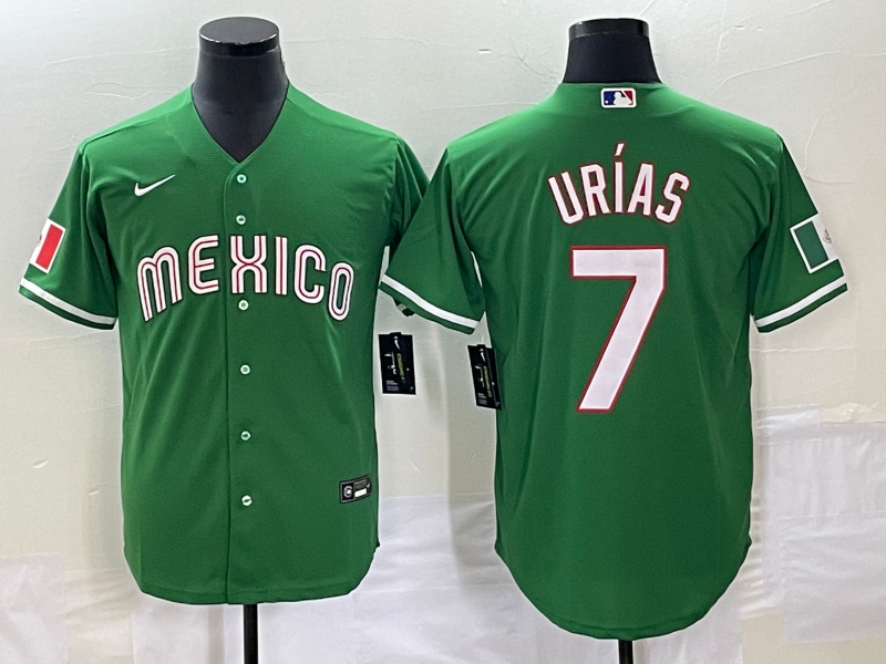Men's 2023 World Baseball Classic Julio Urias Mexico Green Jersey baseball jersey product view 1