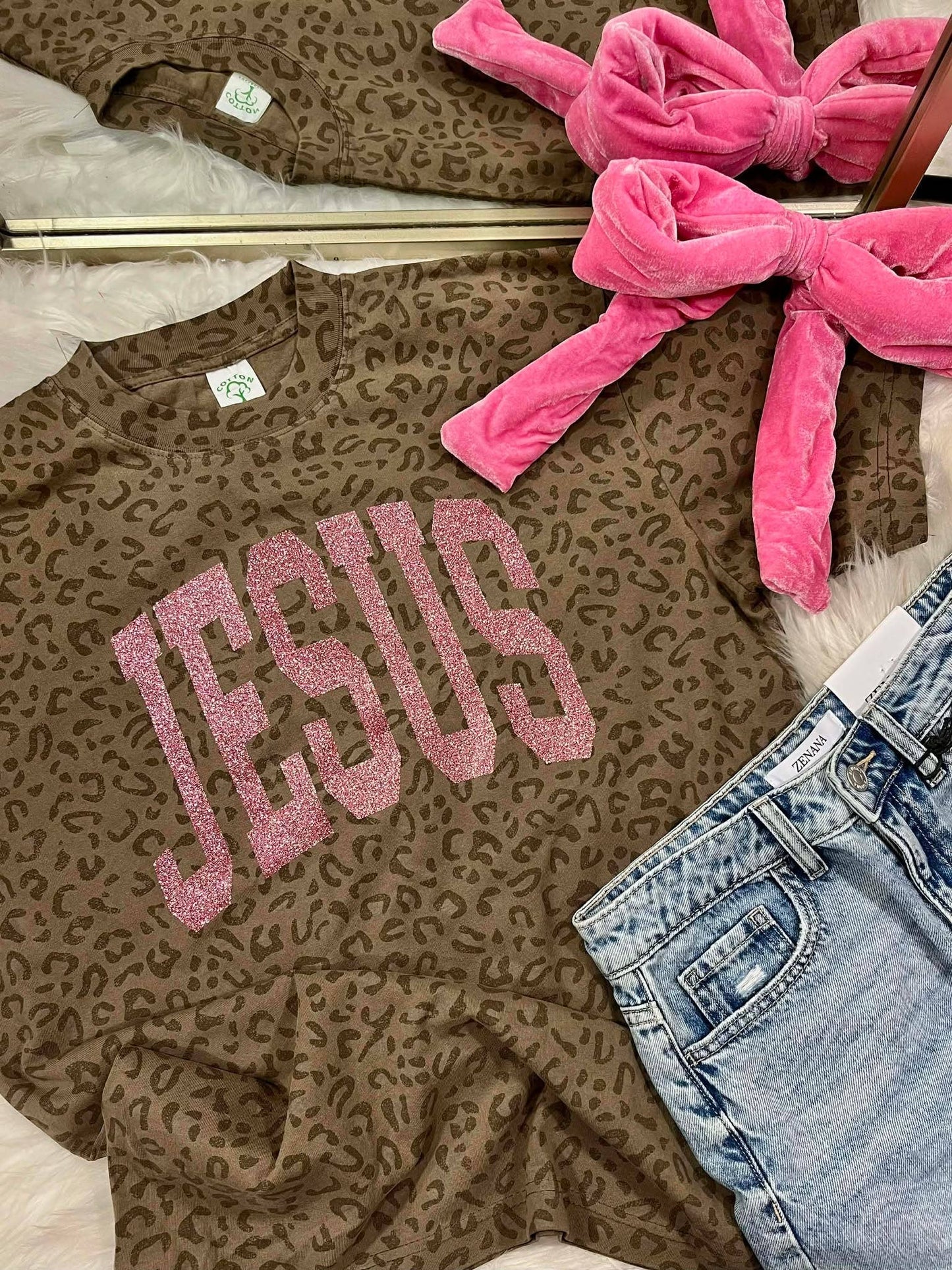 Jesus Leopard Brown Warped Glitter Vinyl Design Unisex T-shirt, Sweatshirt, Hoodie, Long Sleeve Tee - T-Shirt, Sweatshirt, Hoodie