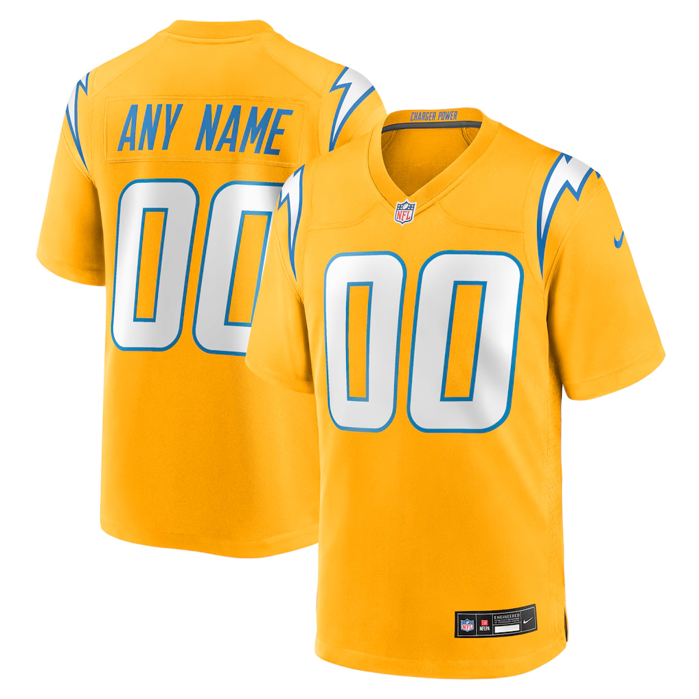 Men's Los Angeles Chargers Gold Alternate Charger Power Game Custom Jersey football jersey product view 1