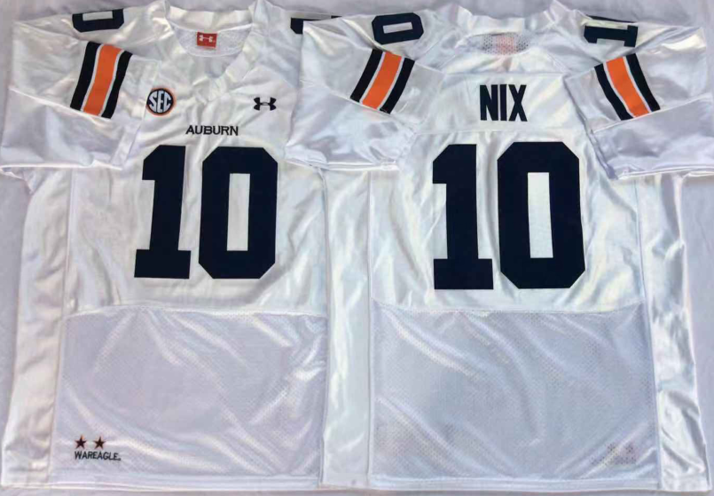 Men's Auburn Tigers Bo Nix #10 White Player Game Jersey sports jersey product view 1