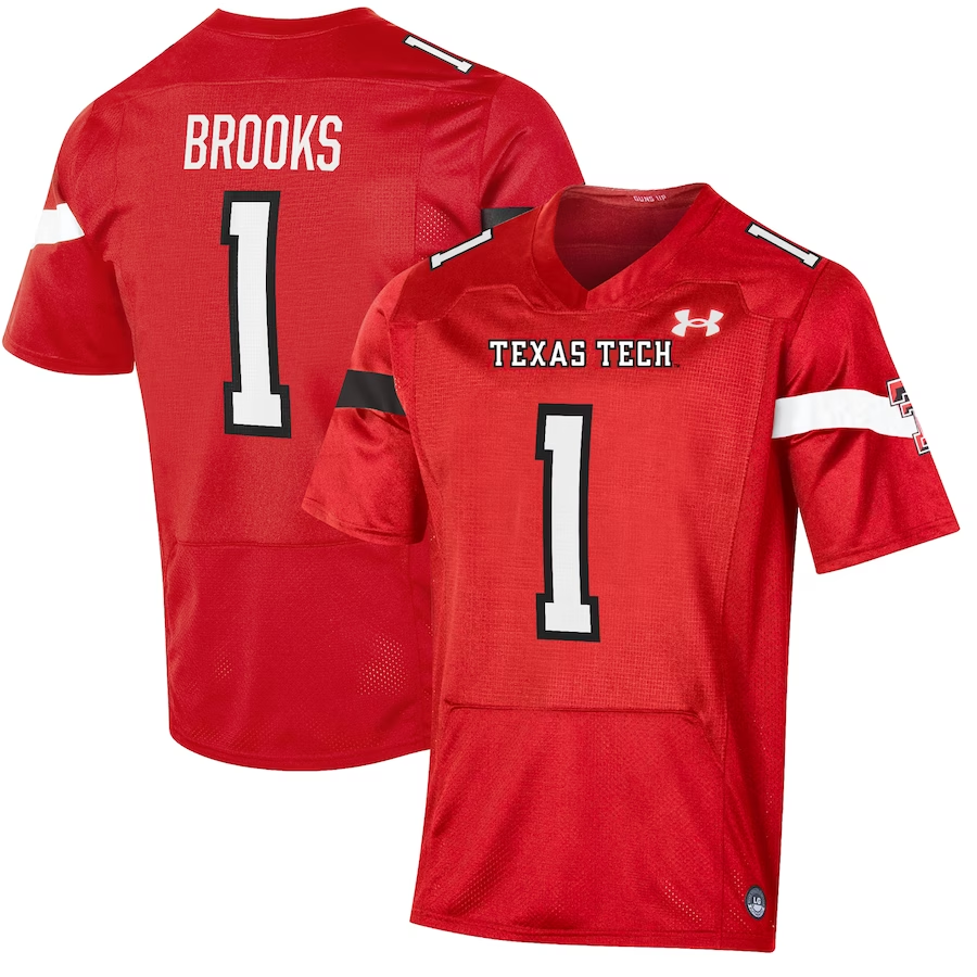 Men's Texas Tech Red Raiders Jordyn Brooks Red Player Game Jersey football jersey product view 1