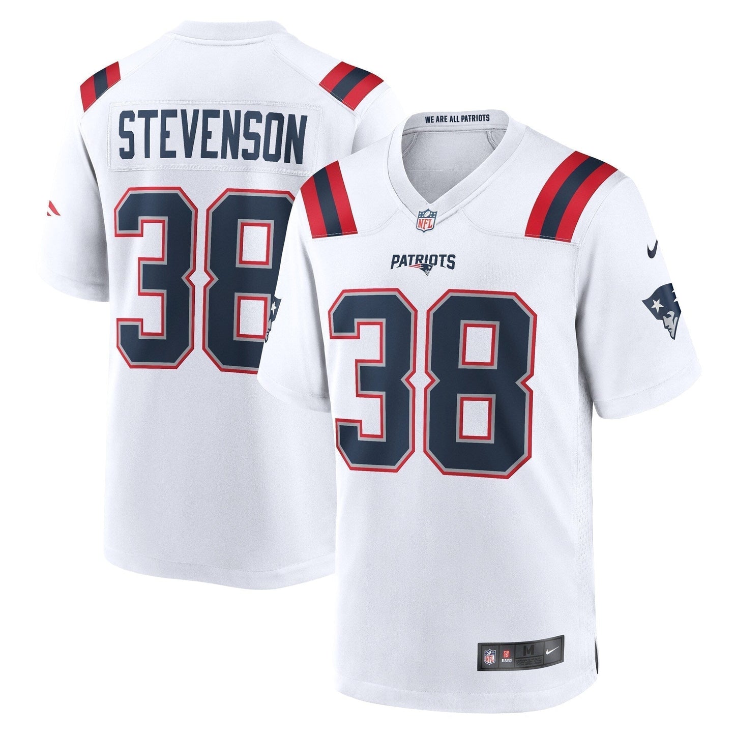Rhamondre Stevenson New England Patriots Game Jersey - White football jersey product view 1