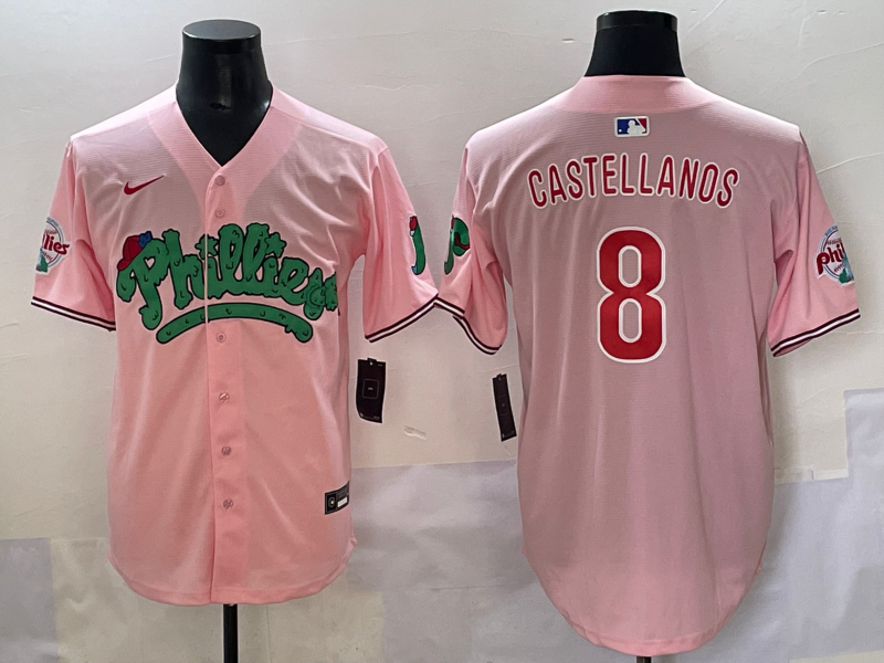 Men's Philadelphia Phillies Nick Castellanos Pink Replica Player Jersey baseball jersey product view 1