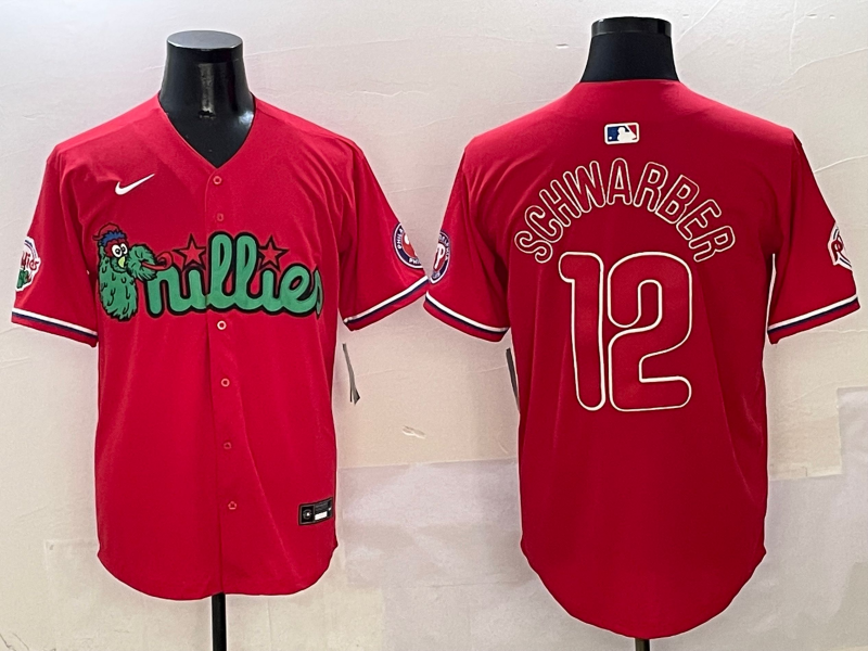 Men's Philadelphia Phillies Kyle Schwarber #12 Red Game Jersey1 baseball jersey product view 1