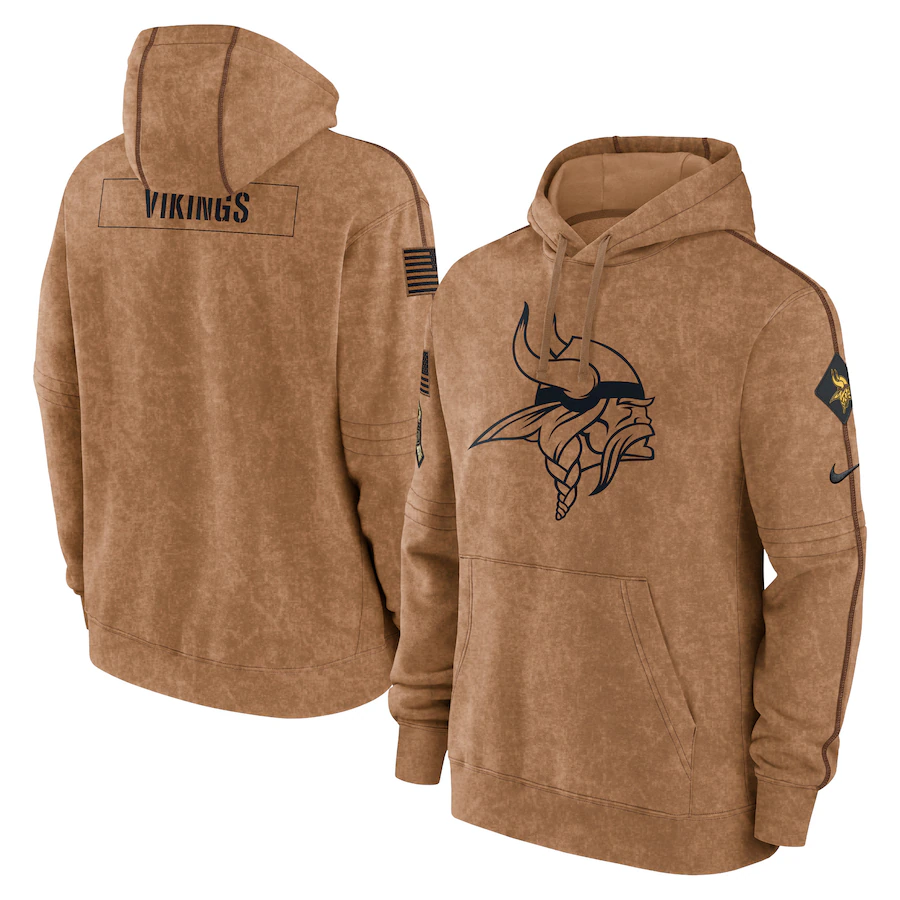 Men's Minnesota Vikings Brown 2023 Salute To Service Club Pullover Hoodie football jersey product view 1