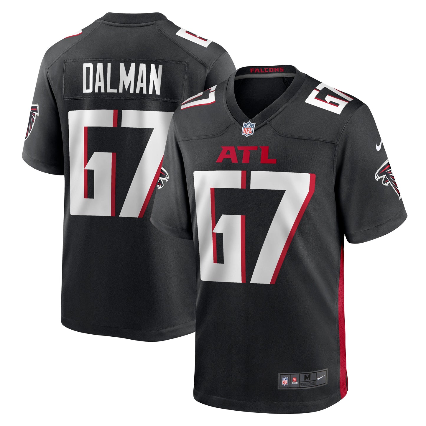 Drew Dalman Atlanta Falcons Game Jersey - Black football jersey product view 1