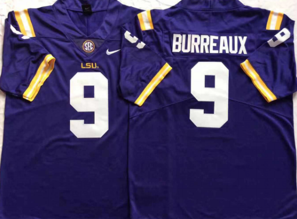 Men's LSU Tigers Joe Burrow #9 Purple Player Alumni Team Jersey sports jersey product view 1