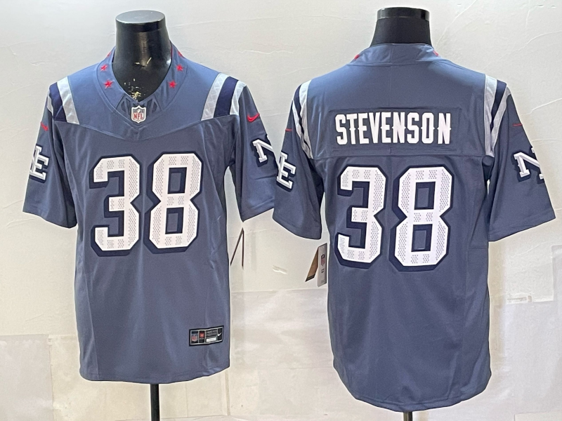 Men's New England Patriots Rhamondre Stevenson Storm Blue 2025 Rivalries Collection Limited Jersey football jersey product view 1