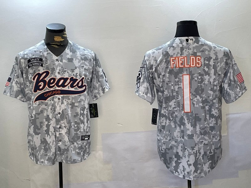 Men's Chicago Bears Justin Fields #1 Arctic Camo 2024 Salute to Service Player Jersey1 football jersey product view 1