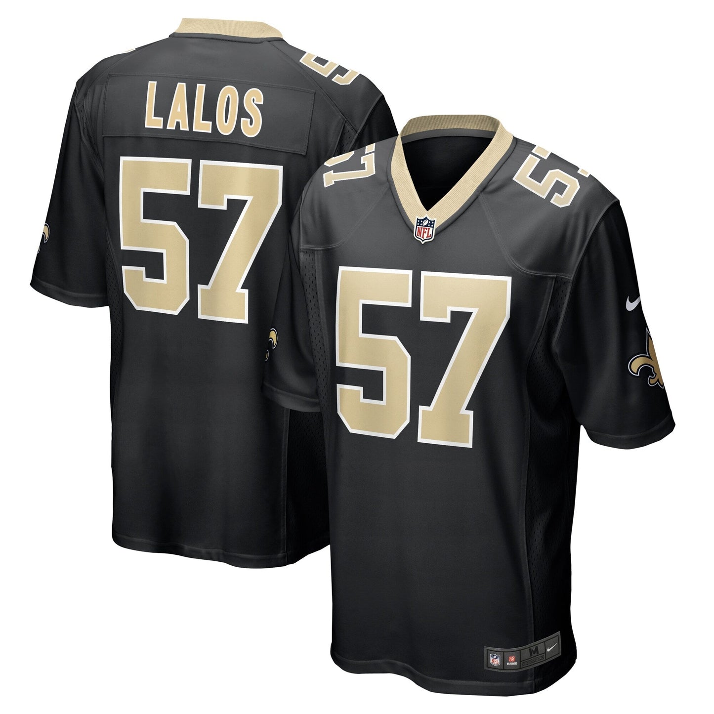 Niko Lalos New Orleans Saints Team Game Jersey - Black football jersey product view 1