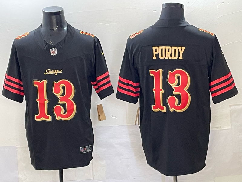 Men's San Francisco 49ers Brock Purdy Black 2025 Rivalries Collection Game Jersey football jersey product view 1