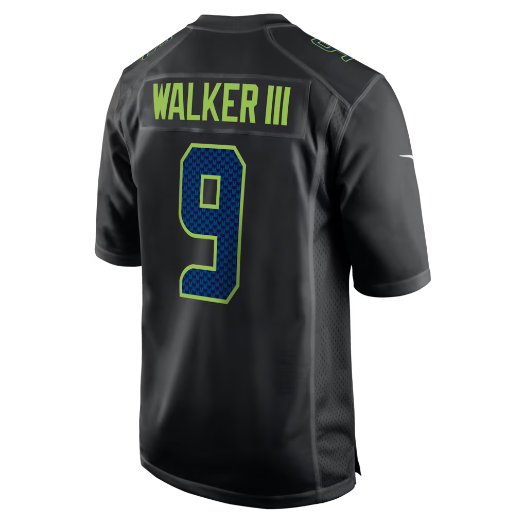 Men's Seattle Seahawks Kenneth Walker III Black Super Bowl LX Patch Carbon Fashion Game Jersey football jersey product view 3