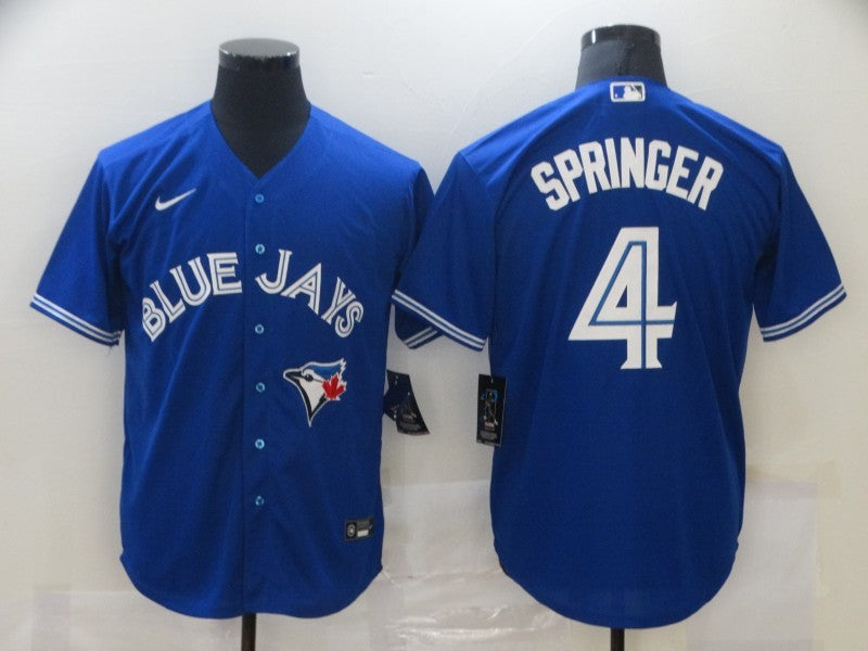 Men's Toronto Blue Jays George Springer #4 Blue Replica Baseball Jersey baseball jersey product view 1