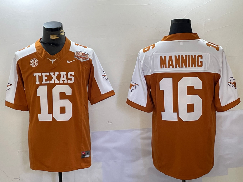 Men's Texas Longhorns Arch Manning #16 Orange Game Jersey sports jersey product view 1