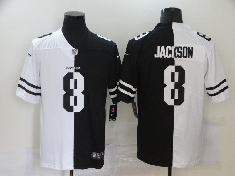 Men's Baltimore Ravens Lamar Jackson #8 Black/White Game Jersey1 football jersey product view 1