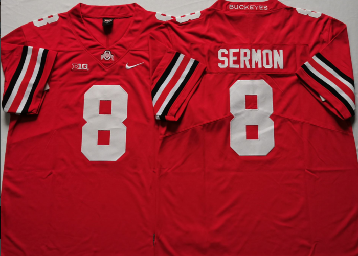 Men's Ohio State Buckeyes Trey Sermon Scarlet Player Game Jersey sports jersey product view 1