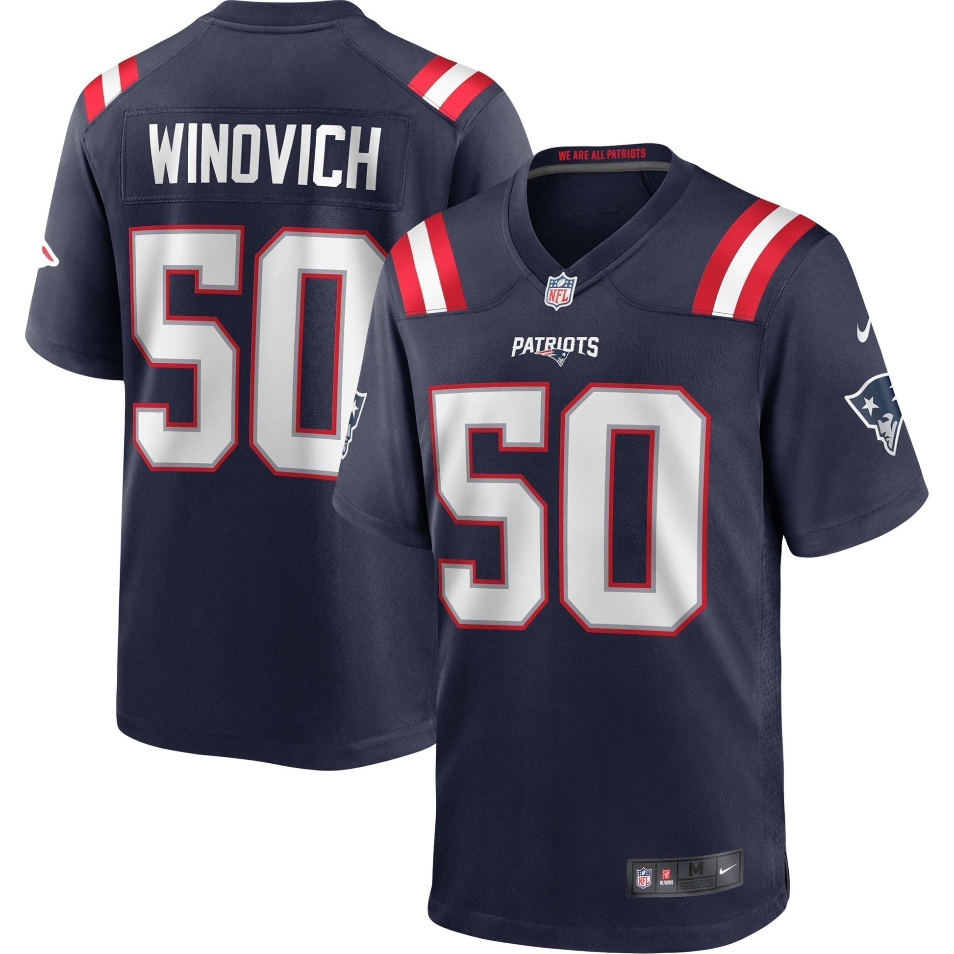 Chase Winovich New England Patriots Game Jersey - Navy football jersey product view 1