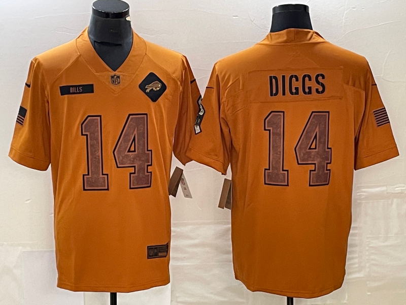 Men's Buffalo Bills Stefon Diggs #14 Brown 2023 Salute To Service Retired Player Limited Jersey1 football jersey product view 1