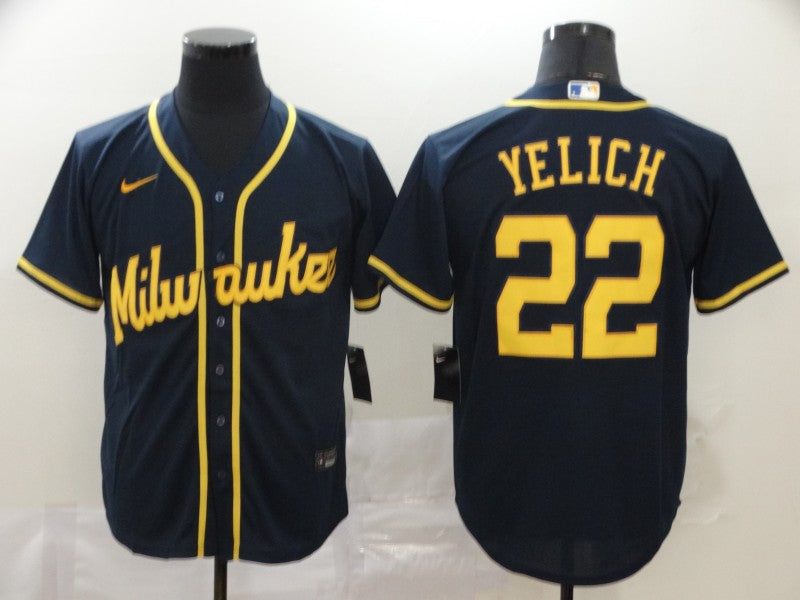Men's Milwaukee Brewers Christian Yelich Navy Player Jersey baseball jersey product view 1