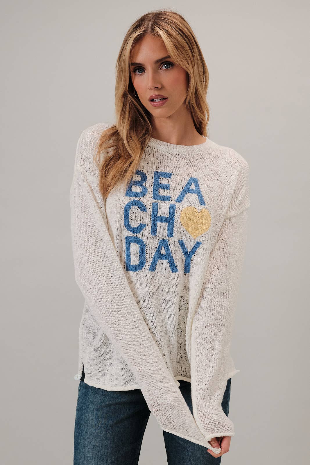 Round Neck Long Sleeve "Beach Day" Graphic Lt Weight Sweater Unisex T-shirt, Sweatshirt, Hoodie, Long Sleeve Tee - T-Shirt, Sweatshirt, Hoodie
