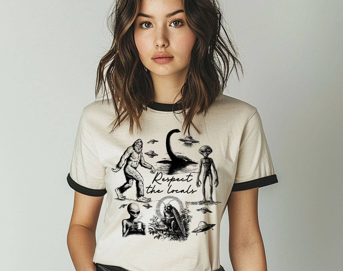 Respect the Locals Mothman Bigfoot Ufo Alien Ringer Shirt Unisex T-shirt, Sweatshirt, Hoodie, Long Sleeve Tee - T-Shirt, Sweatshirt, Hoodie