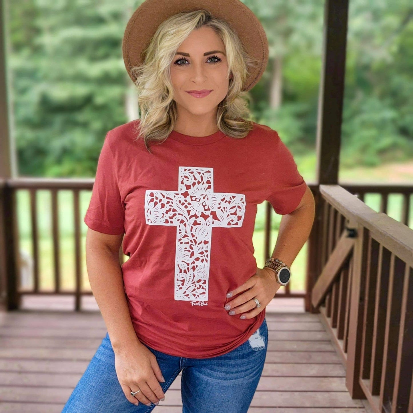 Christian Lace Cross Rust Bella Canvas Women's Graphic Tee Unisex T-shirt, Sweatshirt, Hoodie, Long Sleeve Tee - T-Shirt, Sweatshirt, Hoodie