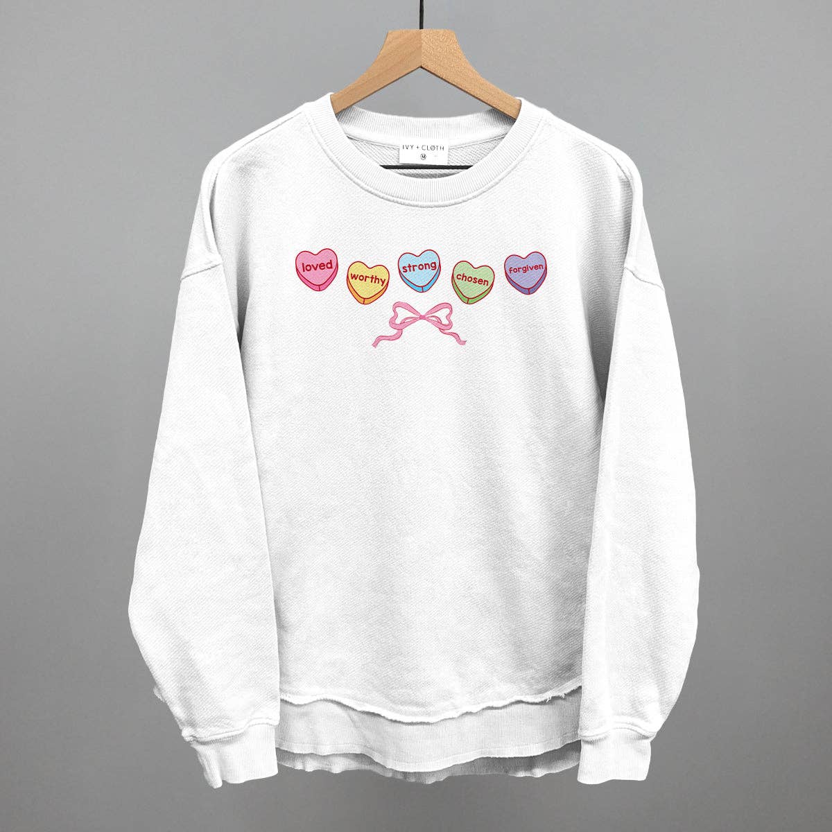 Faith Candy Hearts + Bow Unisex T-shirt, Sweatshirt, Hoodie, Long Sleeve Tee - T-Shirt, Sweatshirt, Hoodie
