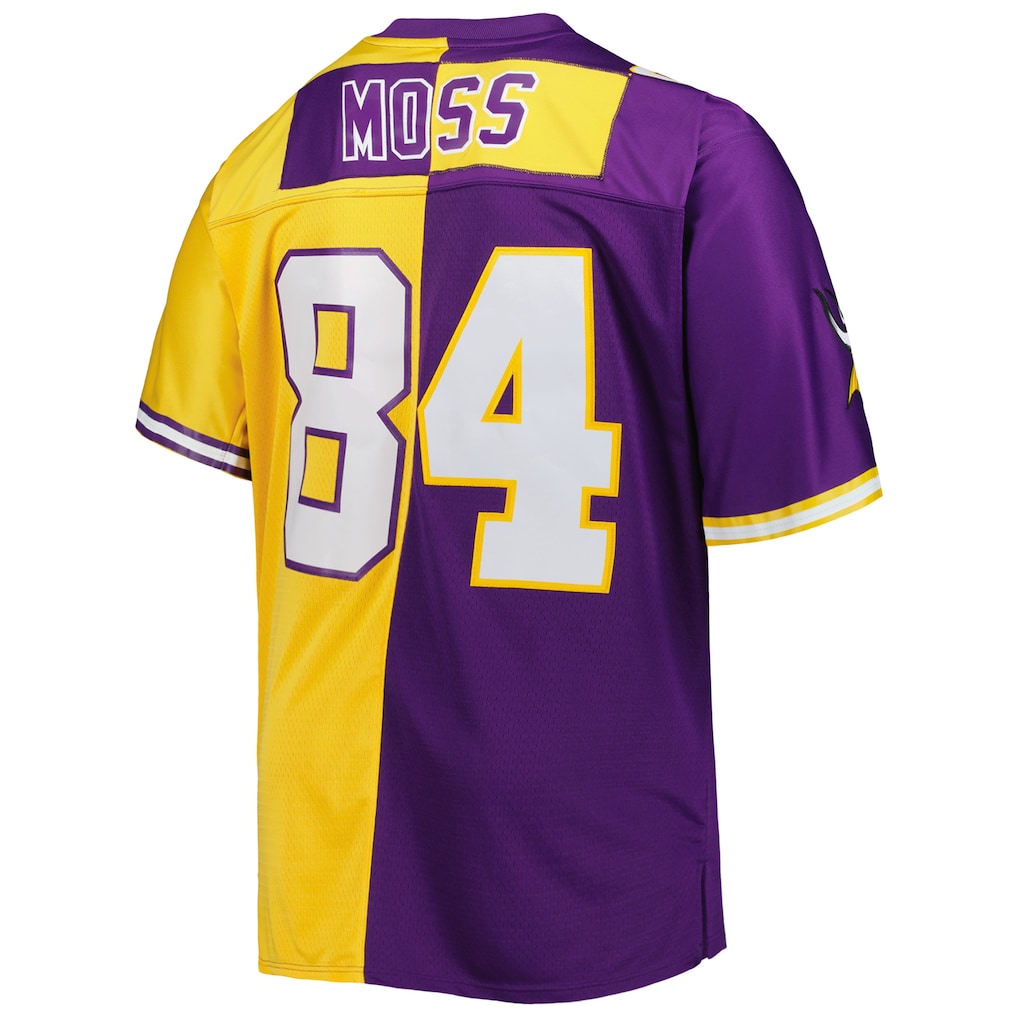M.Vikings #84 Randy Moss Purple/Gold Big & Tall Split Legacy Retired Player Replica Jersey football jersey product view 1