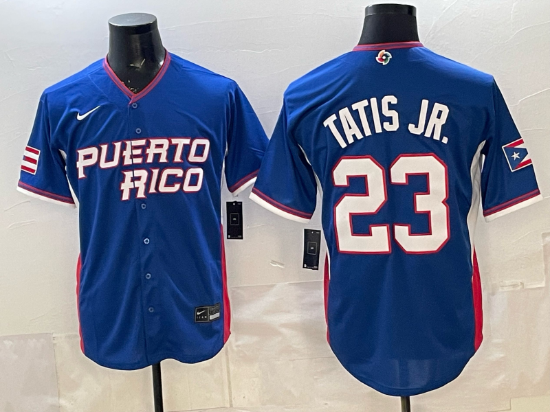 Men's Puerto Rico Baseball Fernando Tatis Jr. #23 Royal 2026 World Baseball Classic Stadium Jersey baseball jersey product view 1