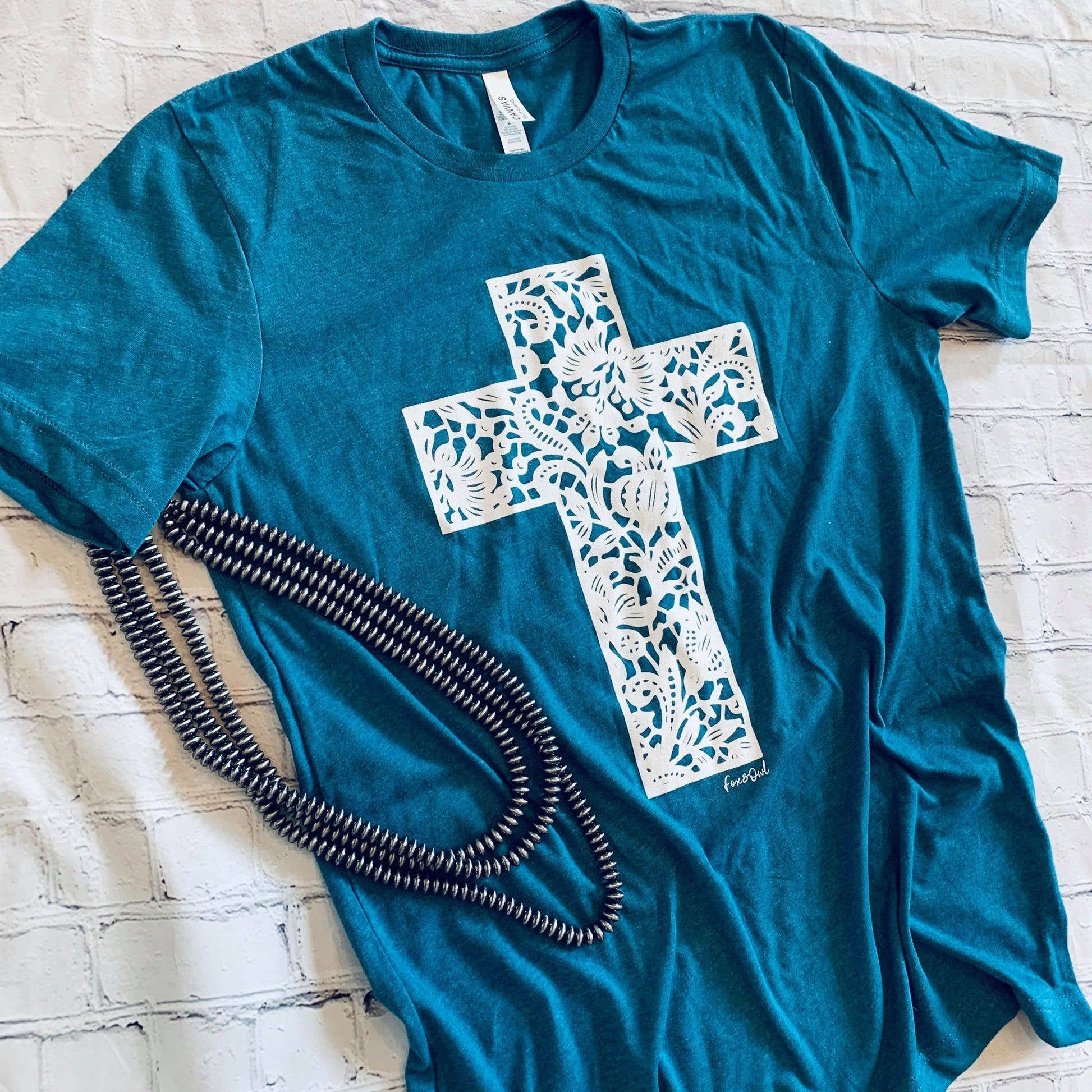 Teal Lace Cross Bella Vintage Faith-Based Graphic Tee Unisex T-shirt, Sweatshirt, Hoodie, Long Sleeve Tee - T-Shirt, Sweatshirt, Hoodie