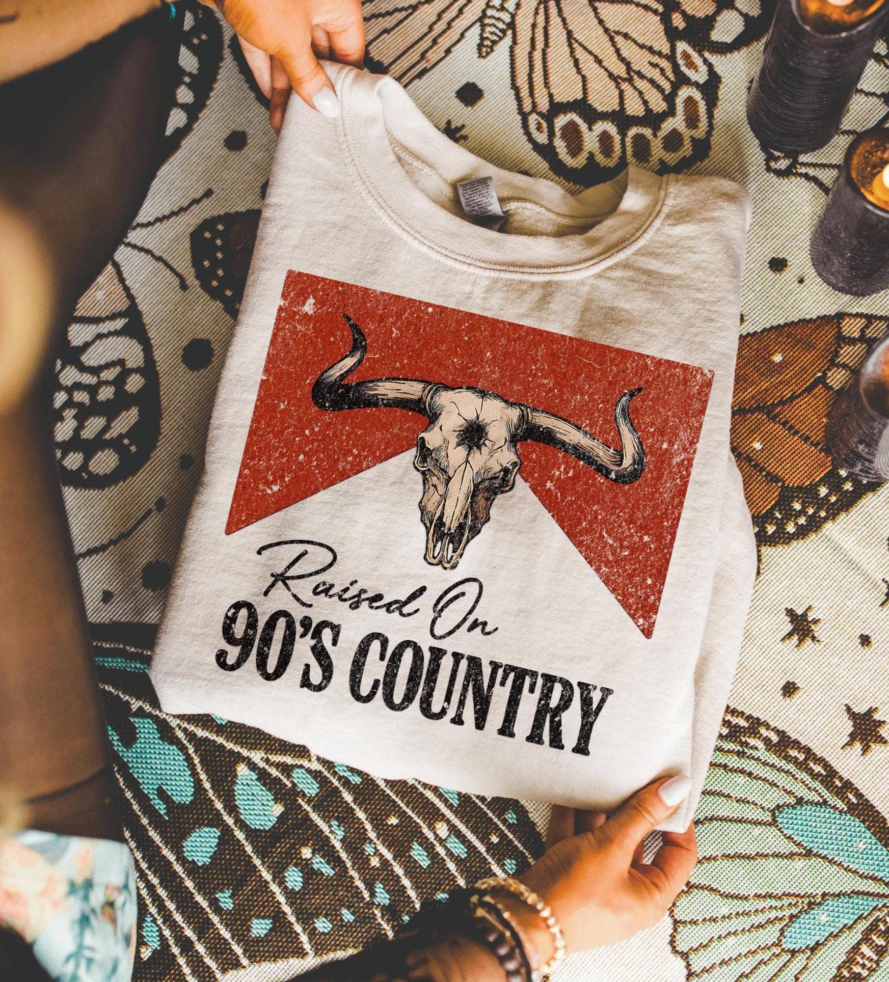 90S Country Bull Skull Retro Western Music Tee Unisex T-shirt, Sweatshirt, Hoodie, Long Sleeve Tee - T-Shirt, Sweatshirt, Hoodie