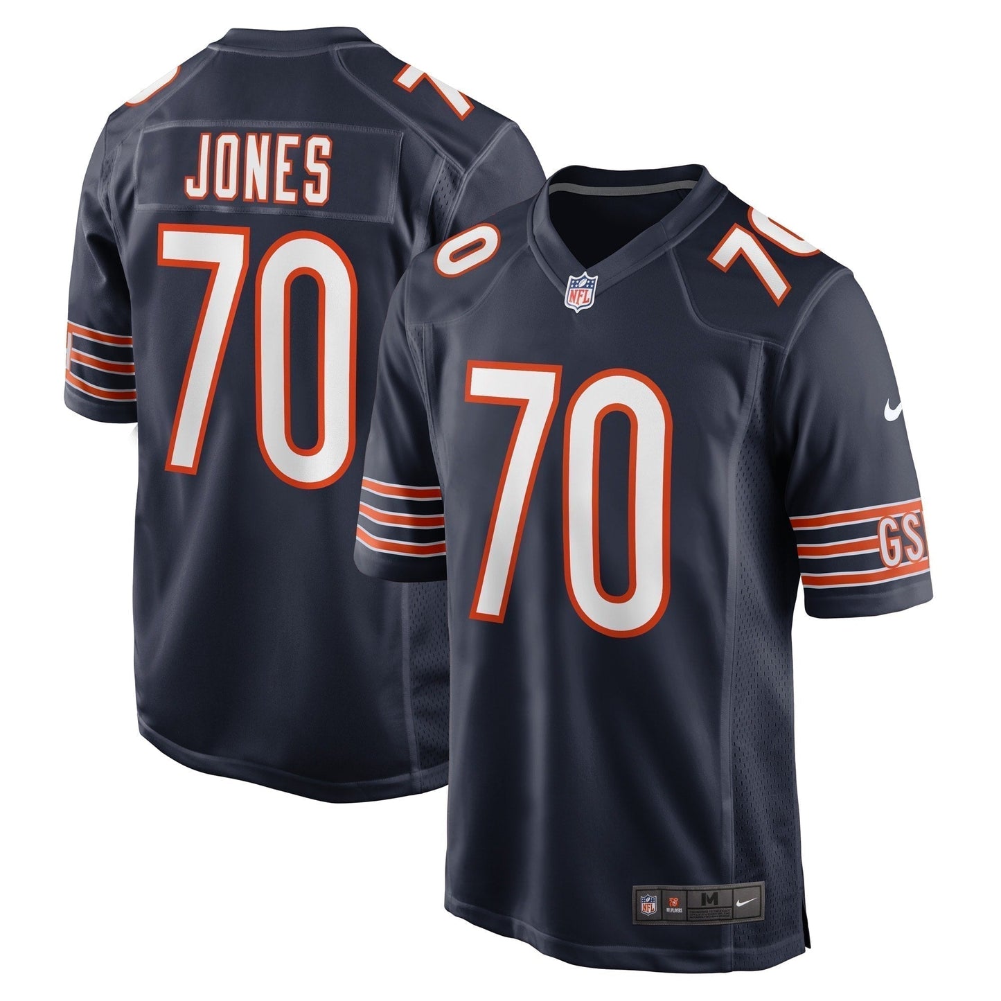 Braxton Jones Chicago Bears Game Jersey - Navy football jersey product view 1