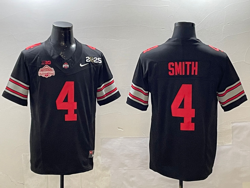 Men's Ohio State Buckeyes Jeremiah Smith #4 Black 2025 CFP Final National Champions Patch F.U.S.E. Jersey sports jersey product view 1