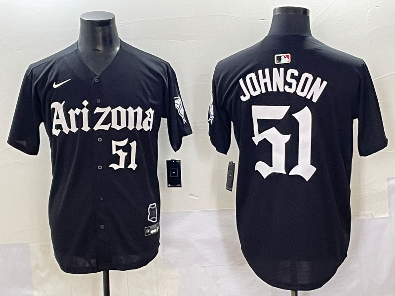Men's Arizona Diamondbacks Randy Johnson #51 Black Replica Player Jersey baseball jersey product view 1