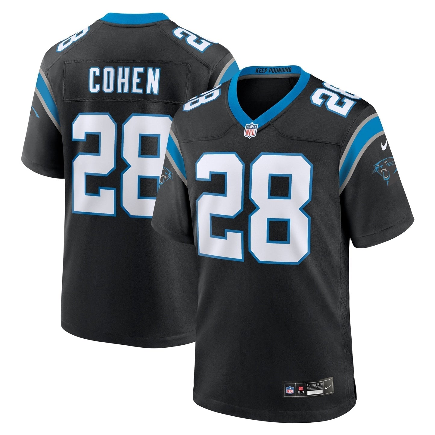 Tarik Cohen Carolina Panthers Game Jersey - Black football jersey product view 1