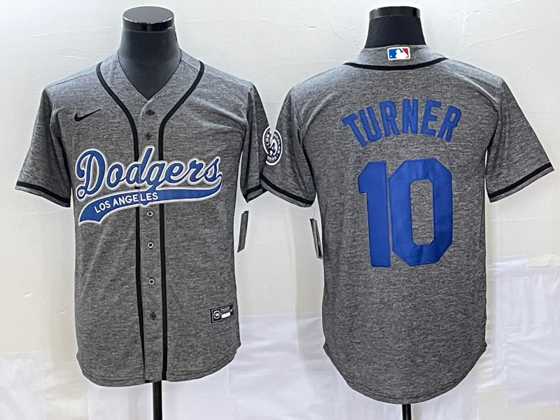 Men's Los Angeles Dodgers Justin Turner Gray Game Jersey Joint Edition baseball jersey product view 1