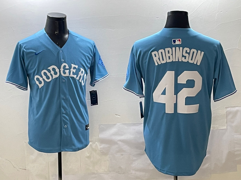 Men's Los Angeles Dodgers Jackie Robinson Light Blue Limited Player Jersey baseball jersey product view 1