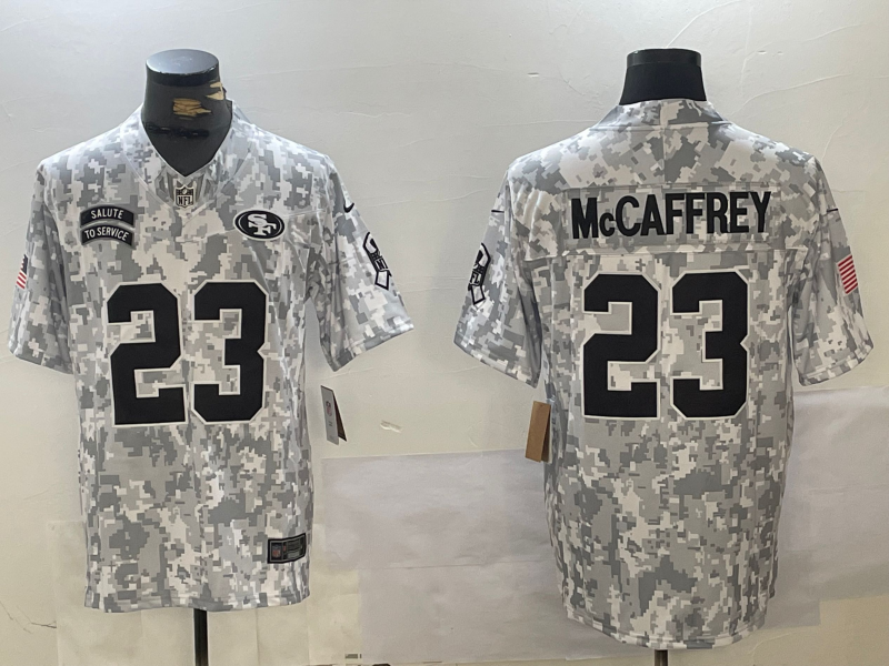 Men's San Francisco 49ers Christian McCaffrey Arctic Camo 2024 Salute to Service Limited Jersey football jersey product view 1