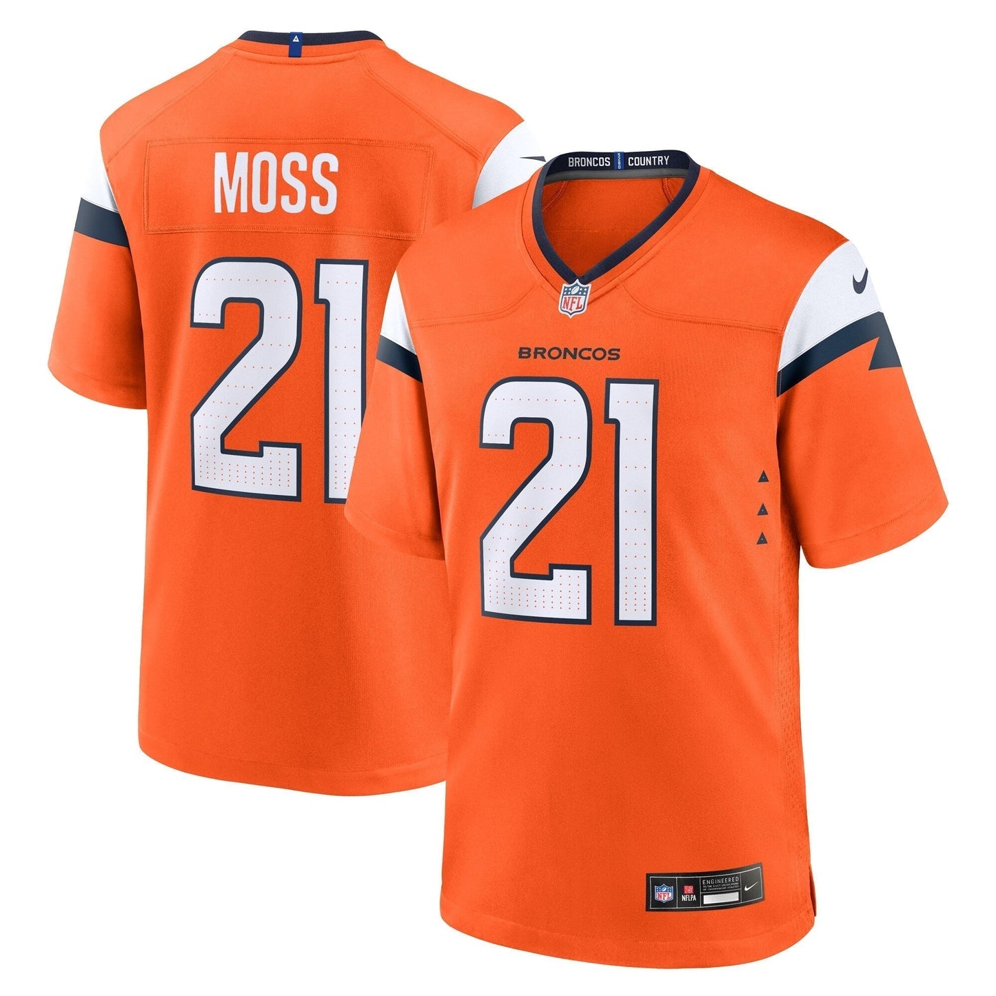 Riley Moss Denver Broncos Team Game Jersey - Orange football jersey product view 1