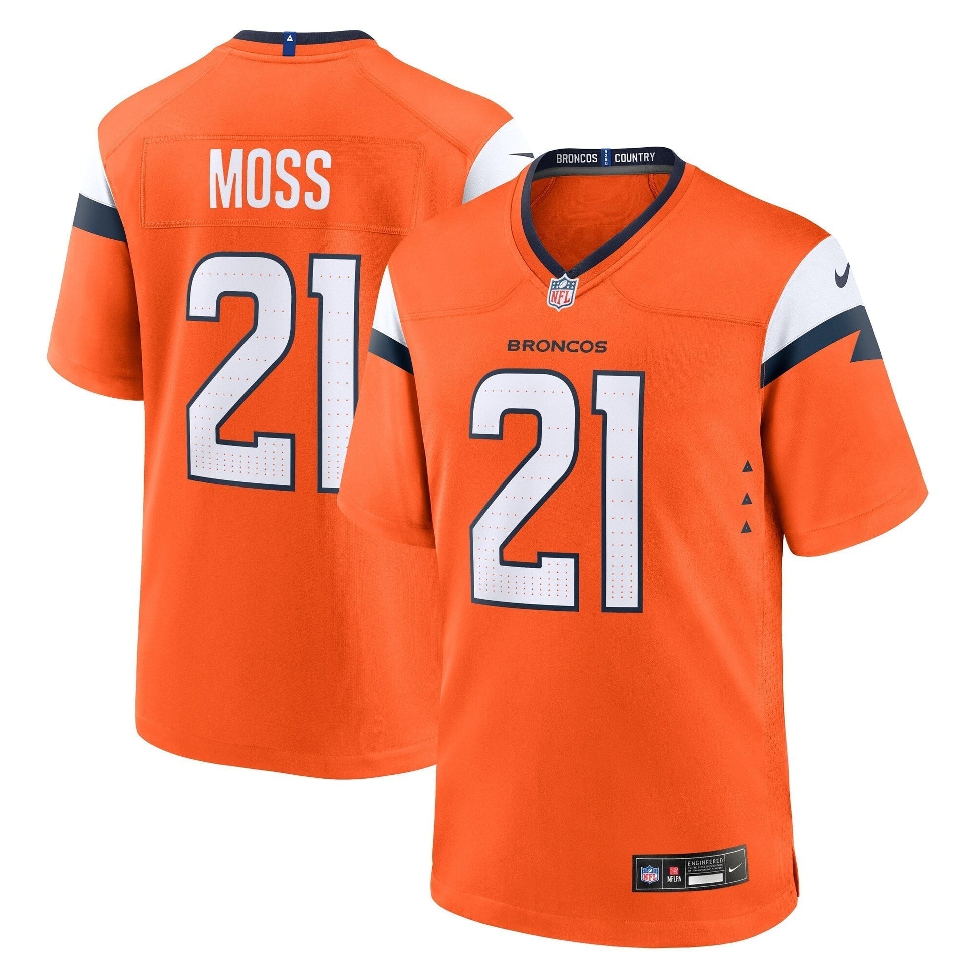 Riley Moss Denver Broncos Team Game Jersey - Orange football jersey product view 1