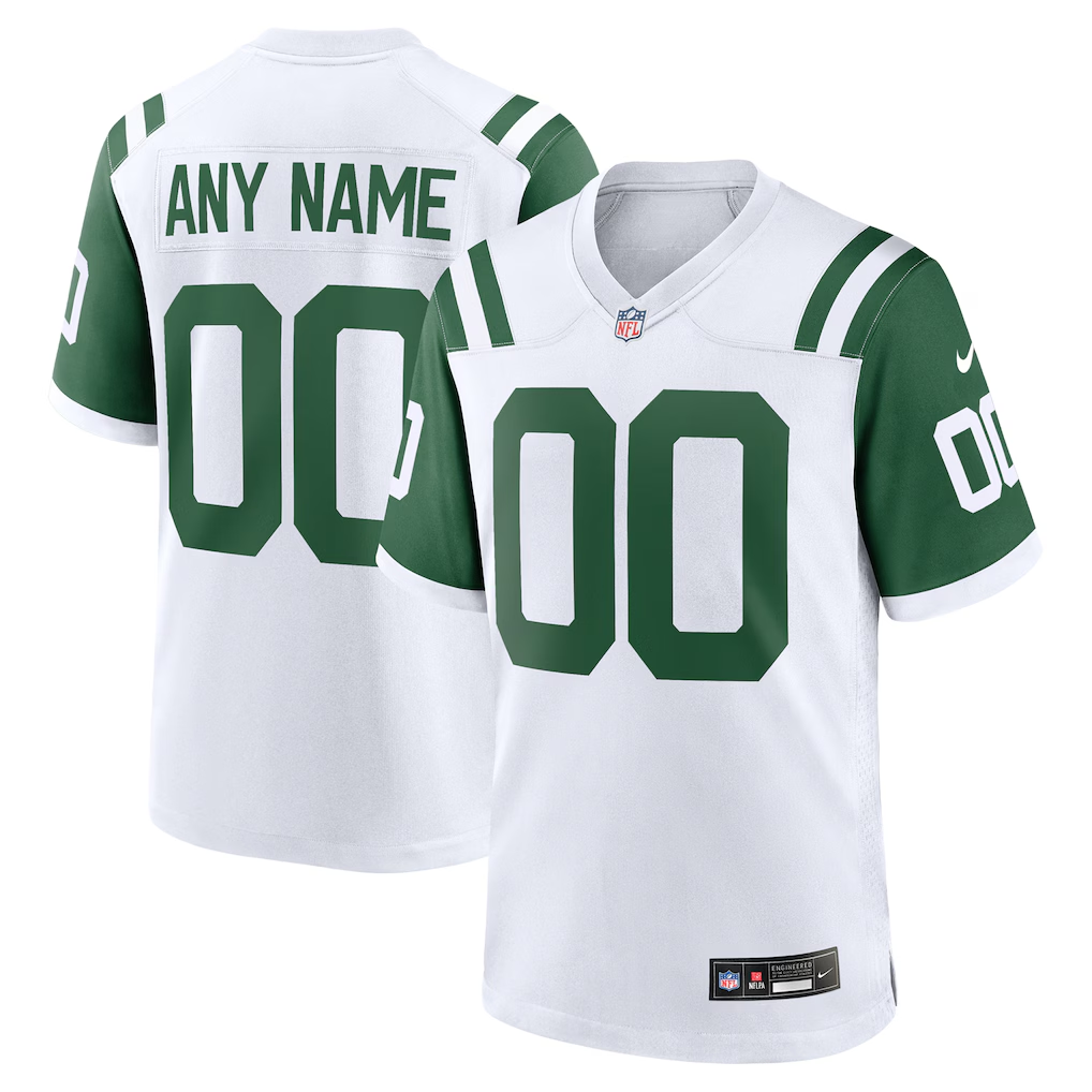 Men's New York Jets White Classic Alternate Custom Replica Jersey football jersey product view 1
