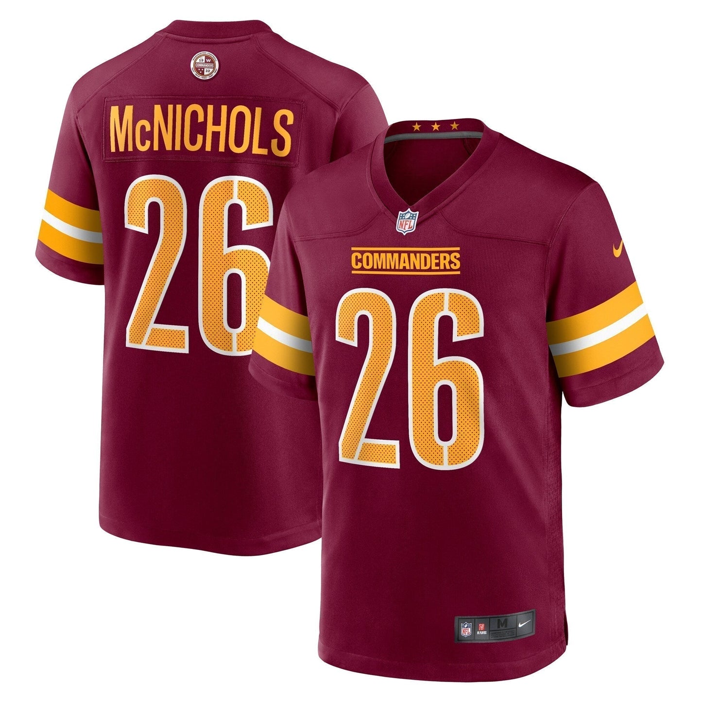 Jeremy McNichols Washington Commanders Game Jersey - Burgundy football jersey product view 1