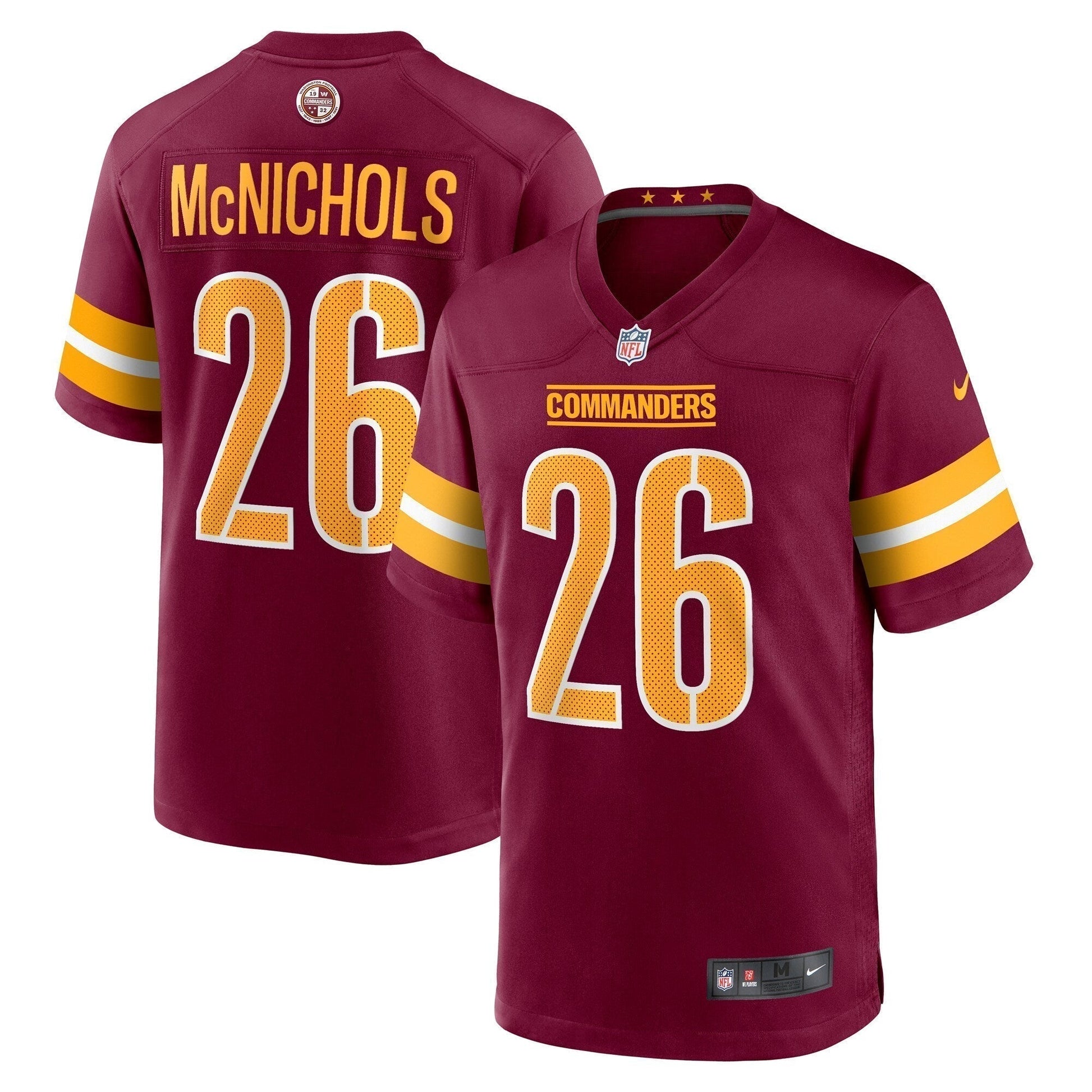 Jeremy McNichols Washington Commanders Game Jersey - Burgundy football jersey product view 1