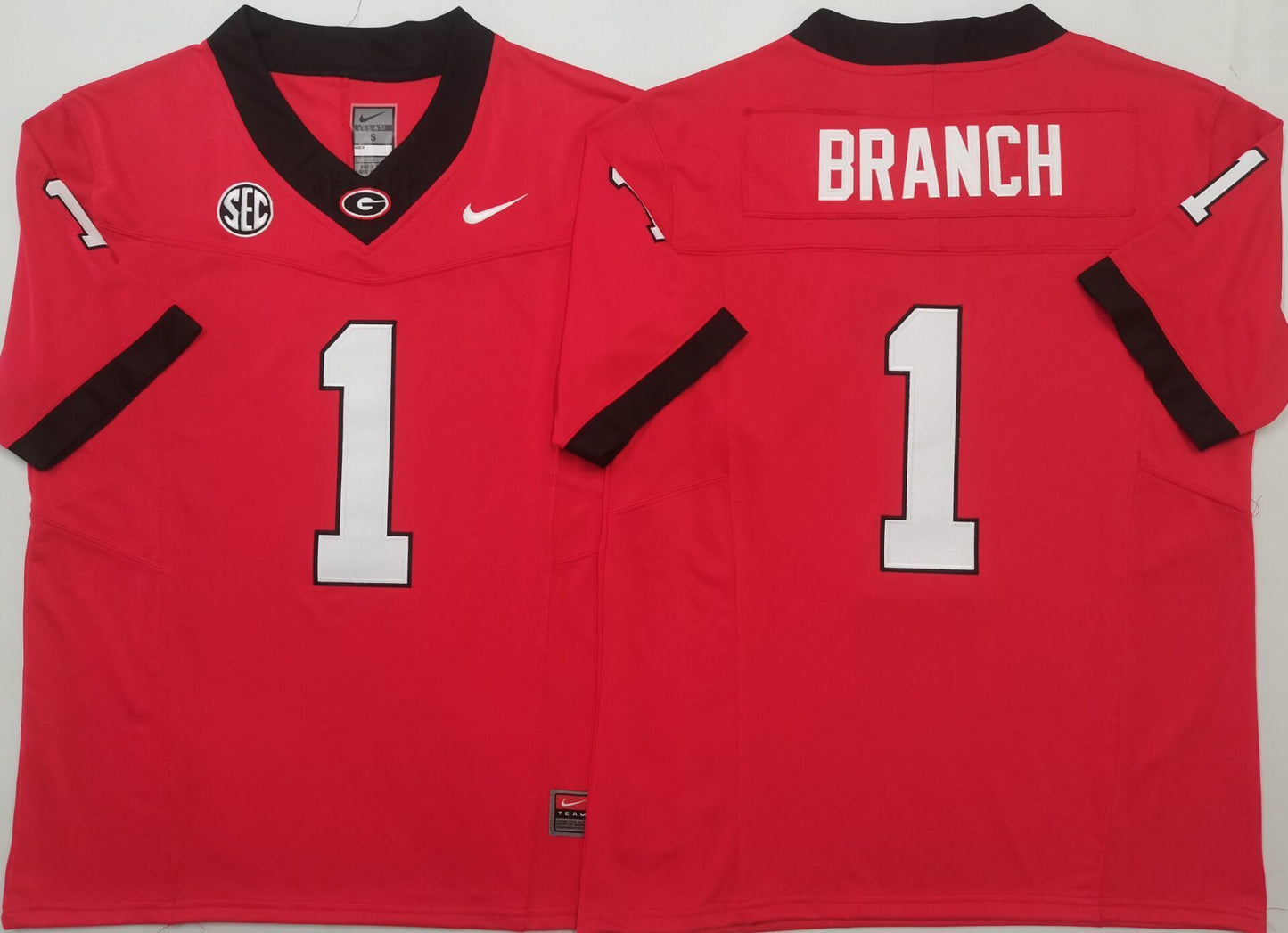 Men's Georgia Bulldogs Zachariah Branch #1 Red Player Game Jersey sports jersey product view 1