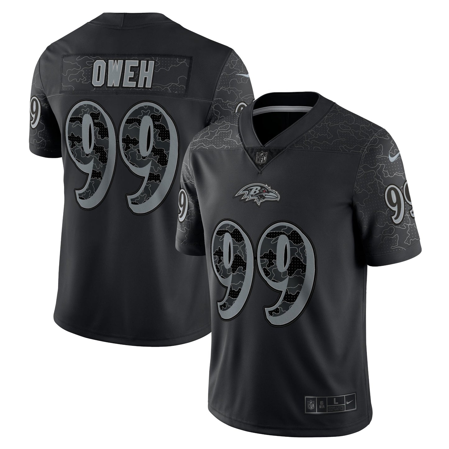 Odafe Oweh Baltimore Ravens RFLCTV Limited Jersey - Black football jersey product view 1
