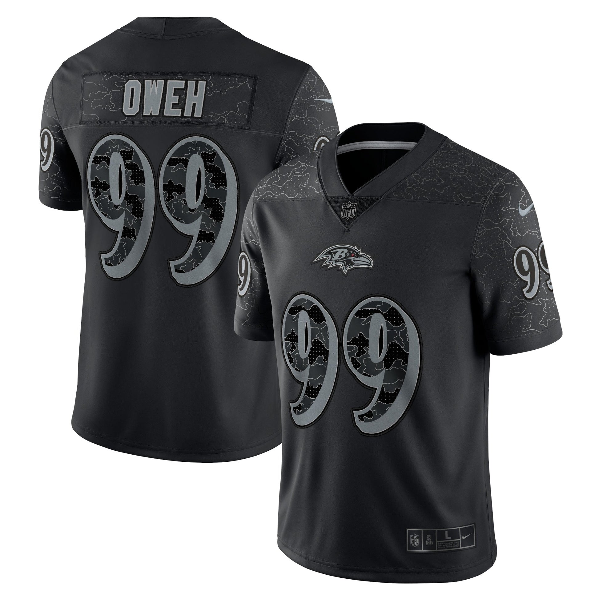 Odafe Oweh Baltimore Ravens RFLCTV Limited Jersey - Black football jersey product view 1