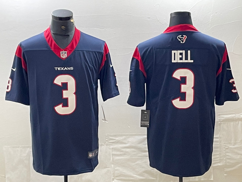 Men's Houston Texans Tank Dell #3 Navy Player Game Jersey1 football jersey product view 1