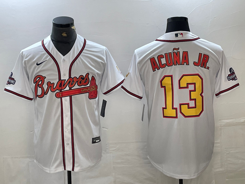Men's Atlanta Braves Ronald Acuna Jr. White Authentic Jersey Champion Edition baseball jersey product view 1