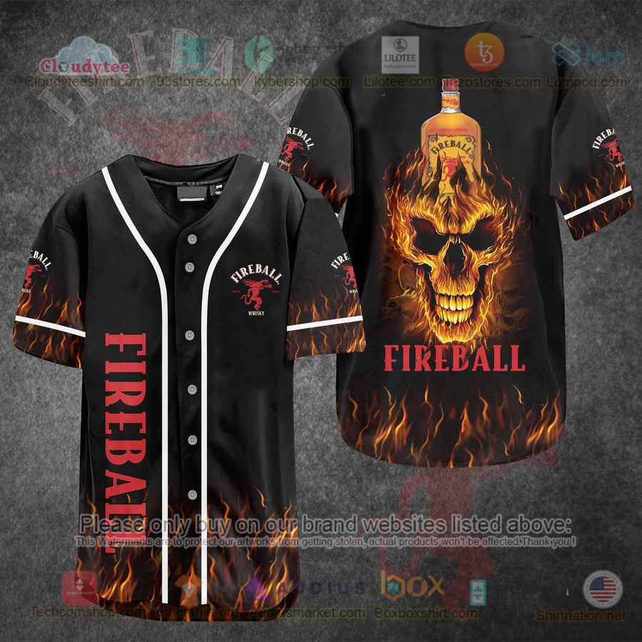 HOT Fireball Fire Skull Baseball Jersey Shirt Unisex T-shirt, Sweatshirt, Hoodie, Long Sleeve Tee - T-Shirt, Sweatshirt, Hoodie